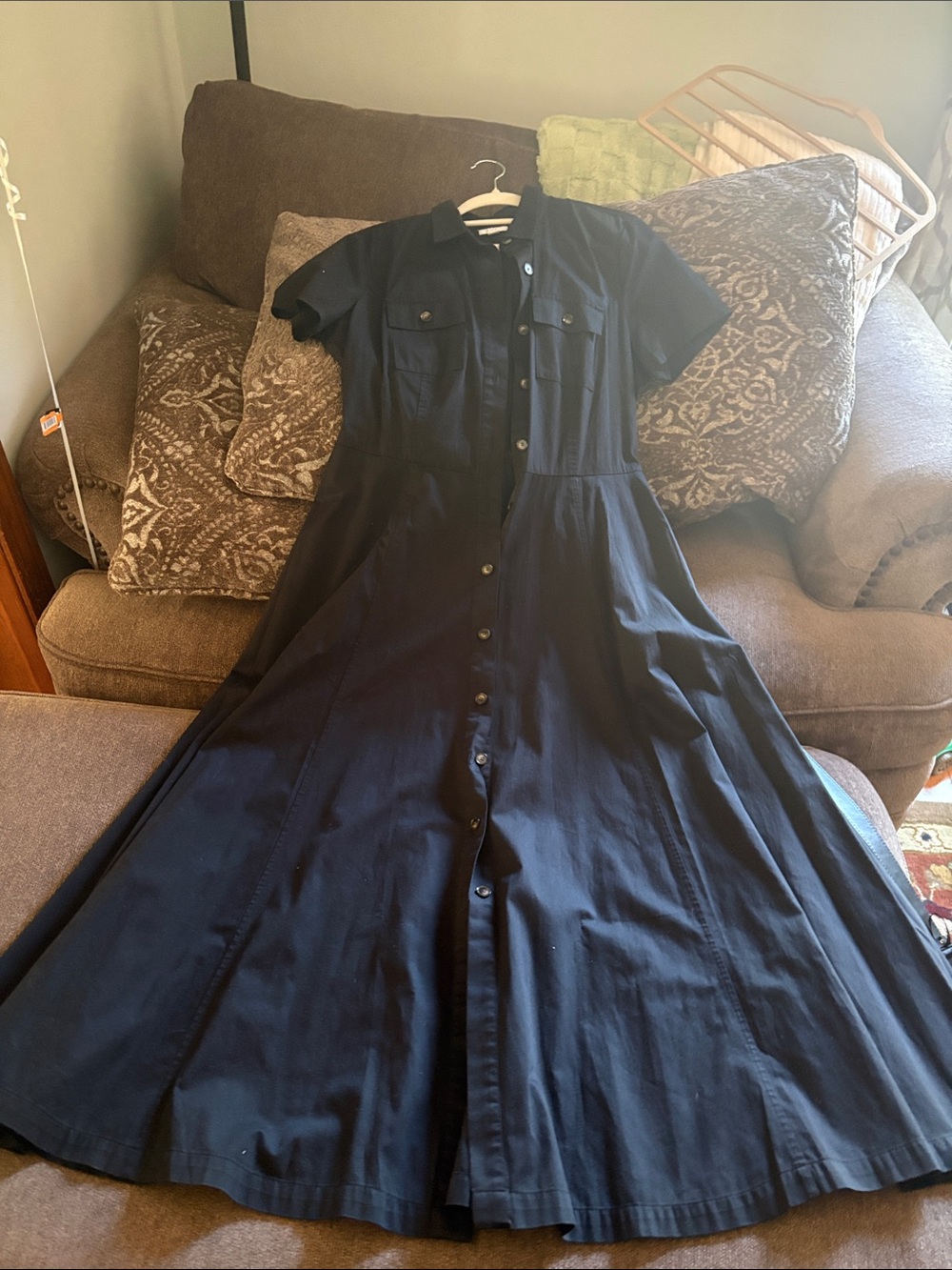 J. Jill Black Button-Front Maxi Shirt Dress